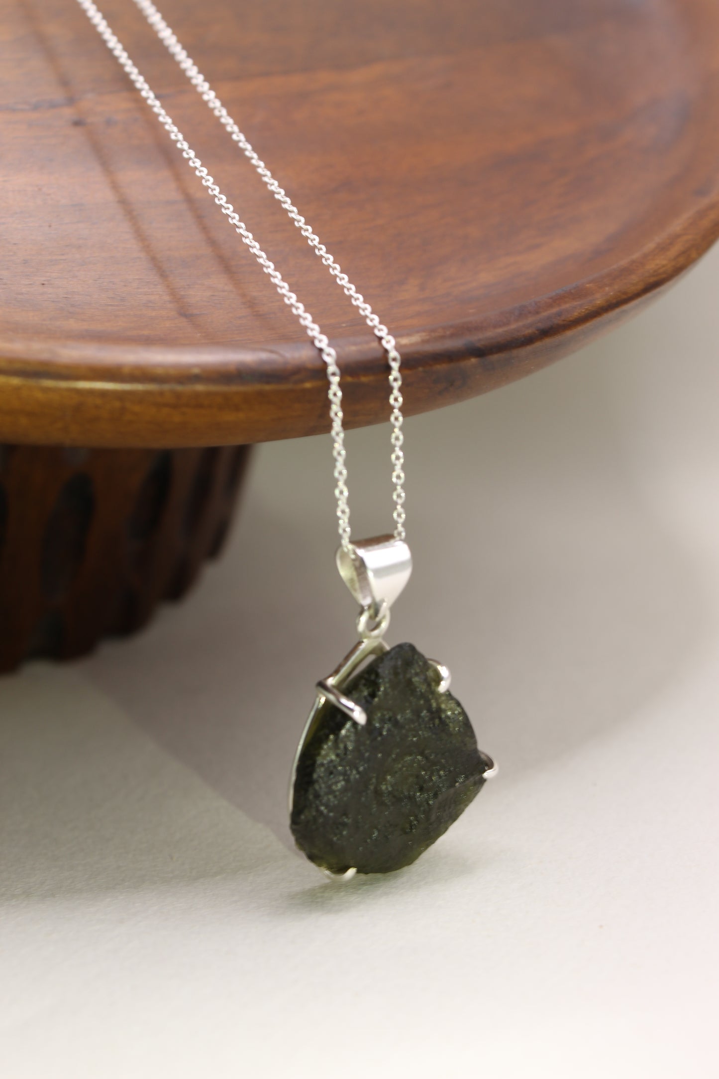 Sterling Silver Pure Moldavite Necklace – 18" Chain | One-of-a-Kind Cosmic Energy