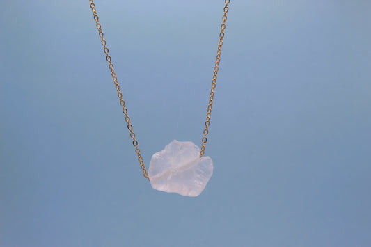 Rose Quartz Raw Crystal 14K Gold Plated Pendant Necklace