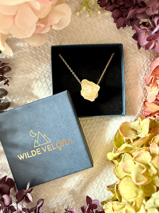 Citrine Raw Crystal 14K Gold Plated Pendant Necklace