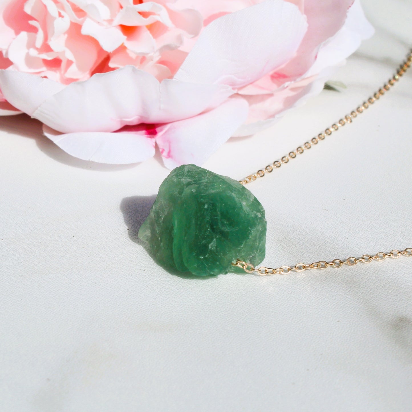 Fluorite Raw Crystal 14K Gold Plated Pendant Necklace