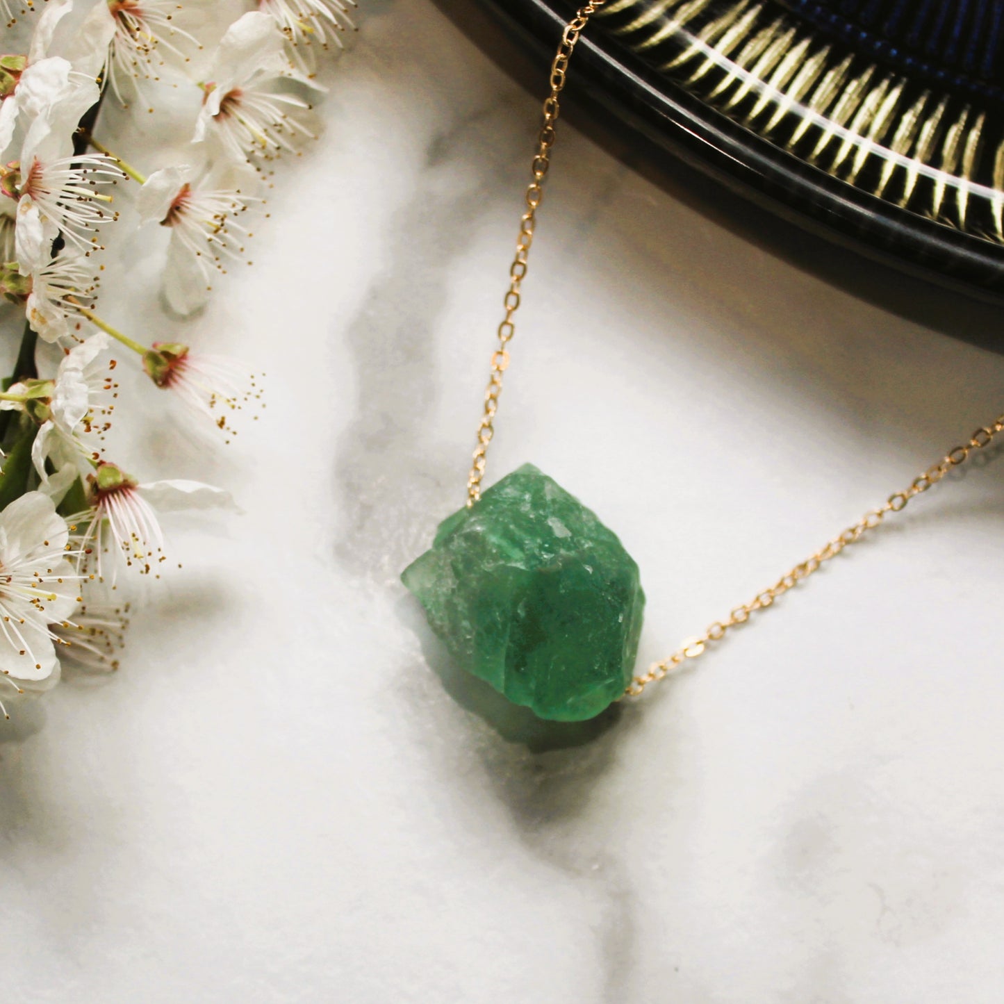Fluorite Raw Crystal 14K Gold Plated Pendant Necklace