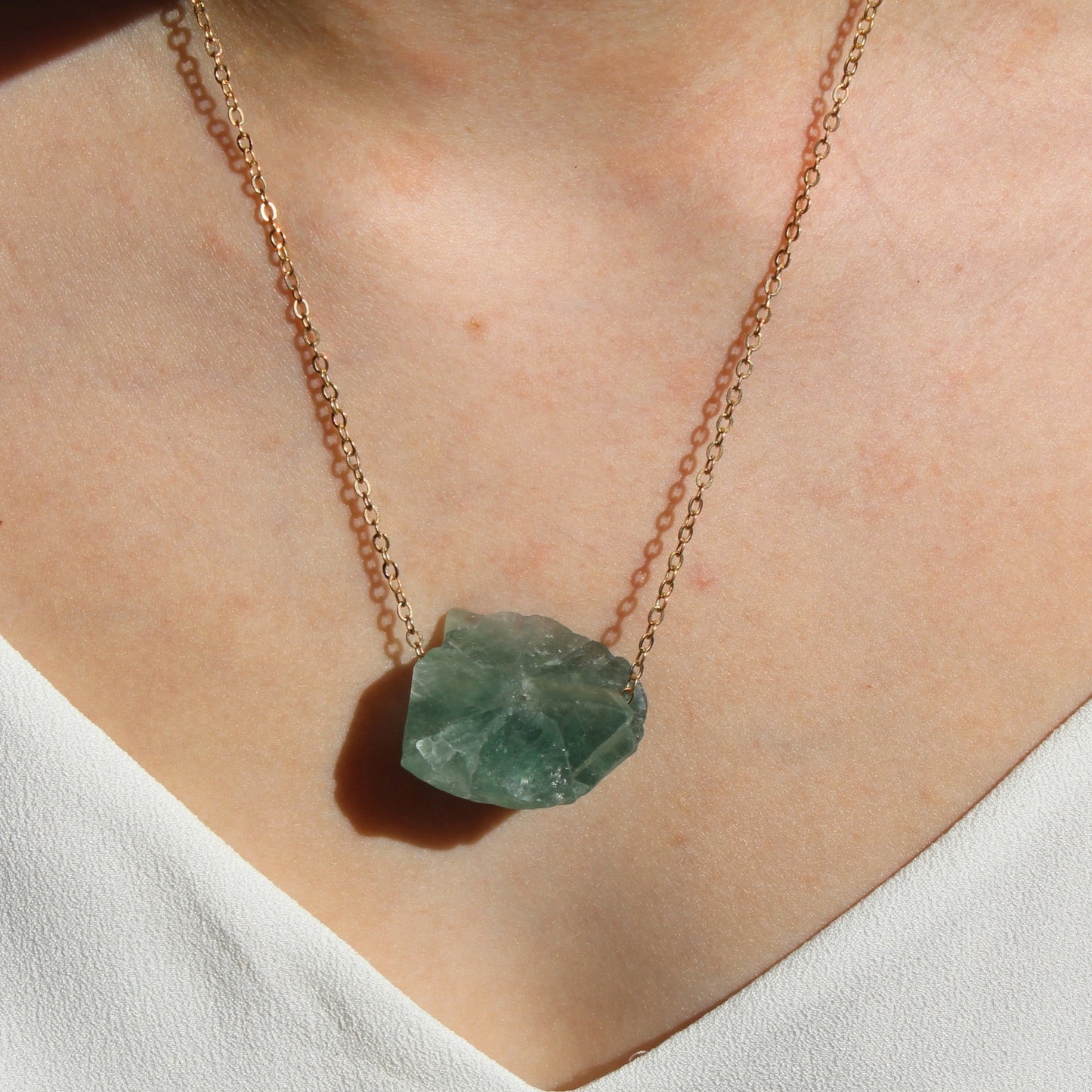 Fluorite Raw Crystal 14K Gold Plated Pendant Necklace