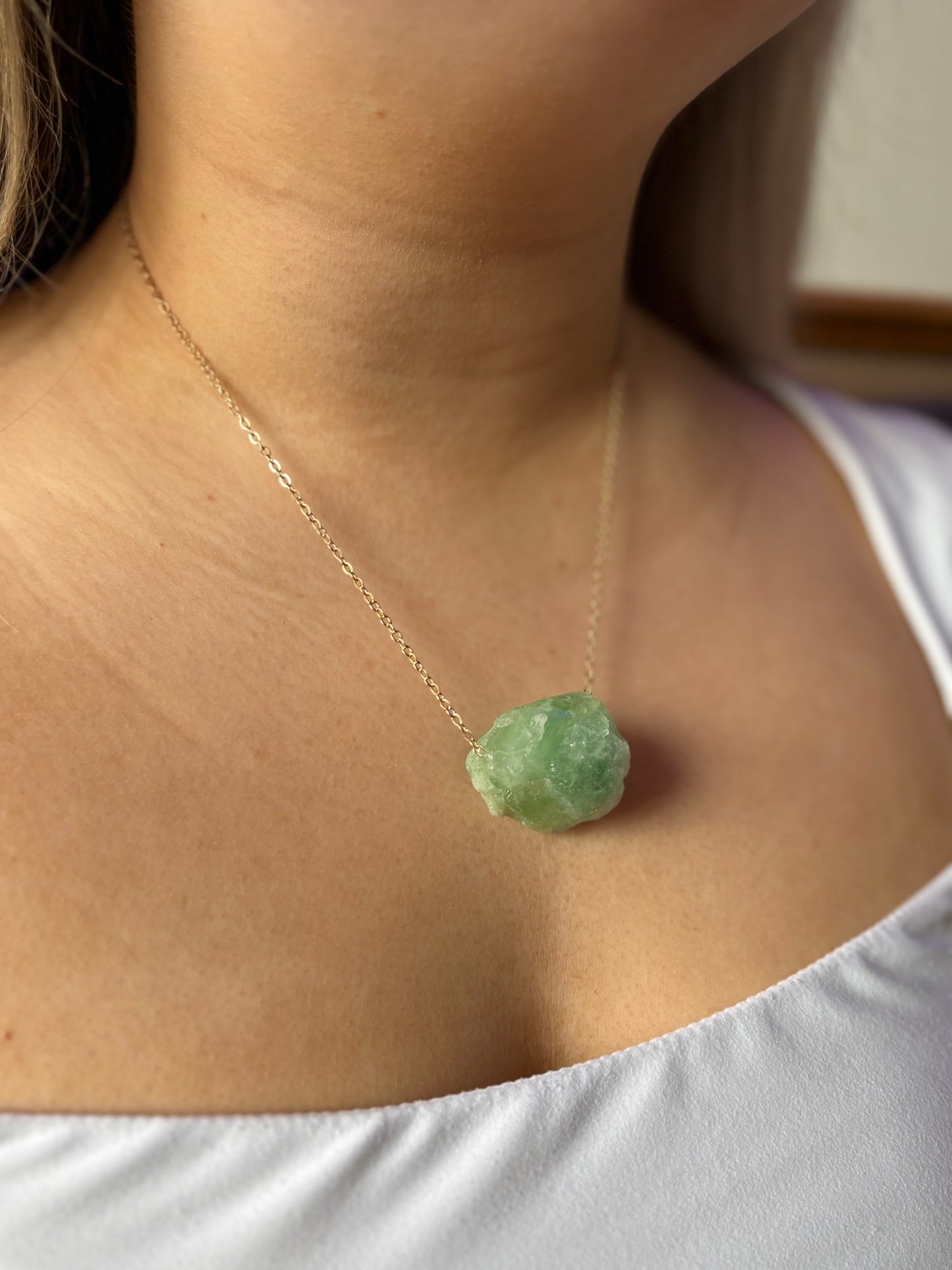 Fluorite Raw Crystal 14K Gold Plated Pendant Necklace