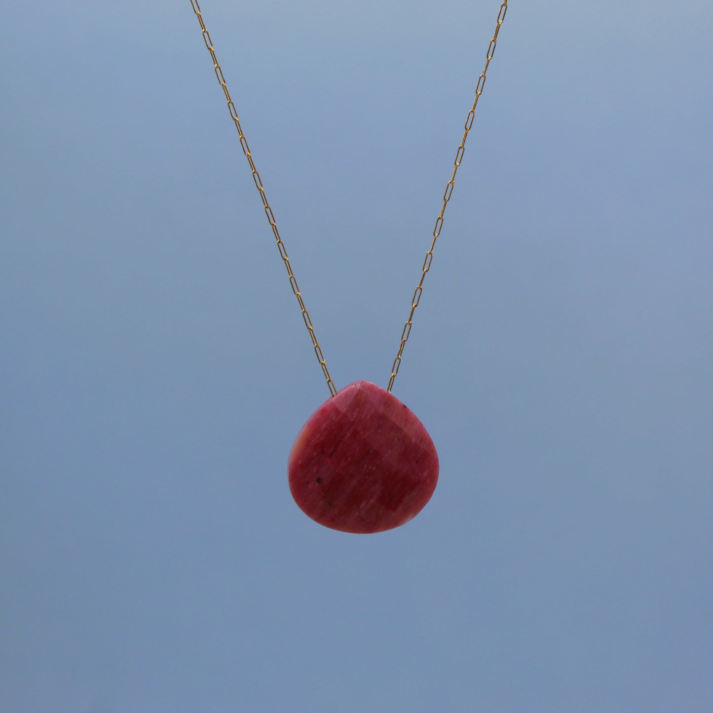 Rhodochrosite Droplet Crystal 14K Gold Plated Necklace