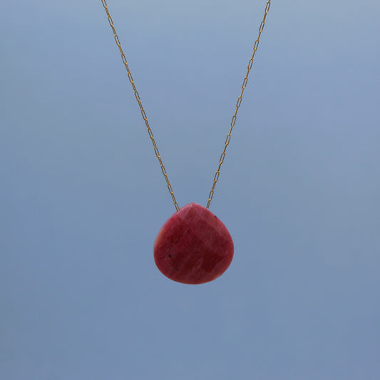 Rhodochrosite Droplet Crystal 14K Gold Plated Necklace