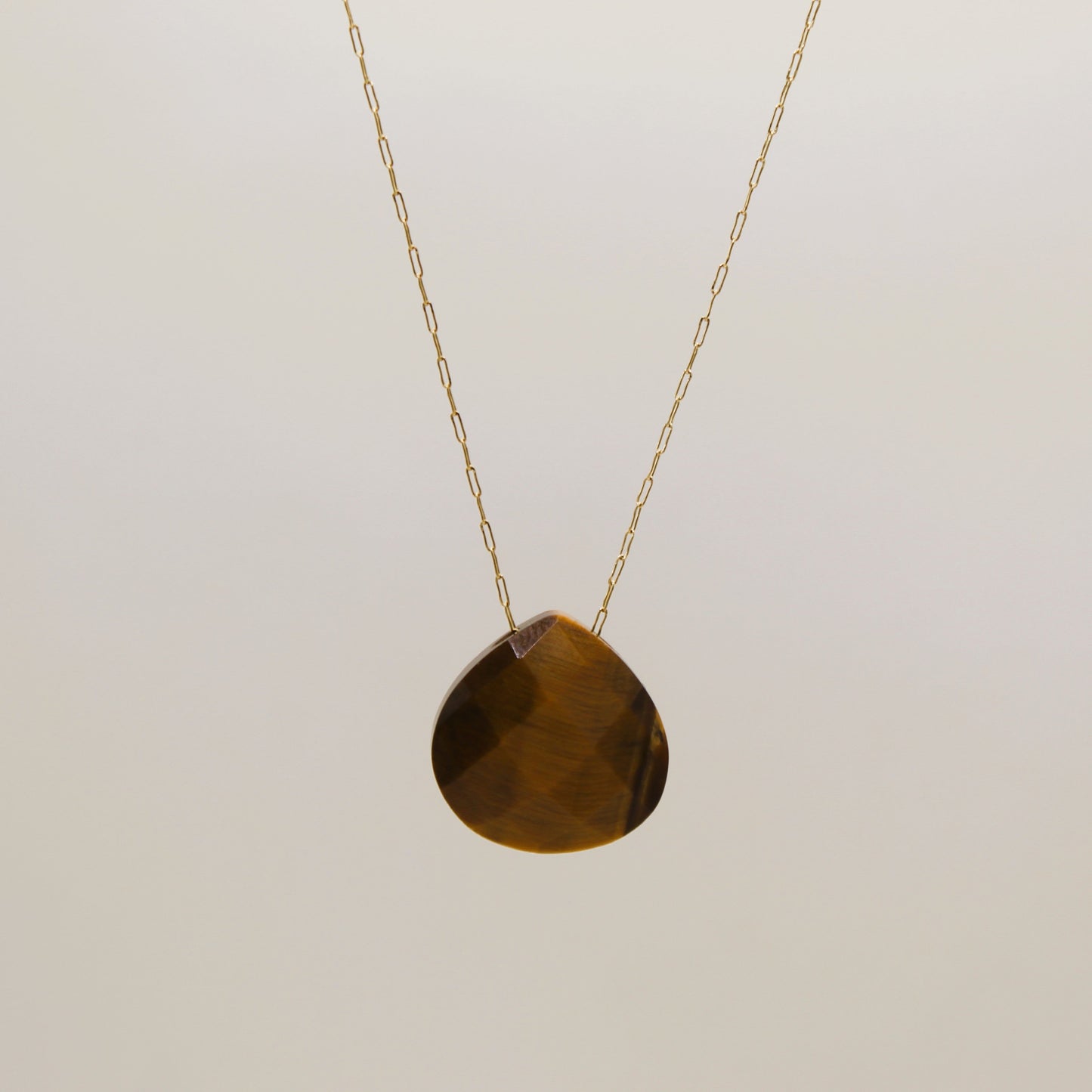 Tigers Eye Droplet Crystal 14K Gold Plated Necklace