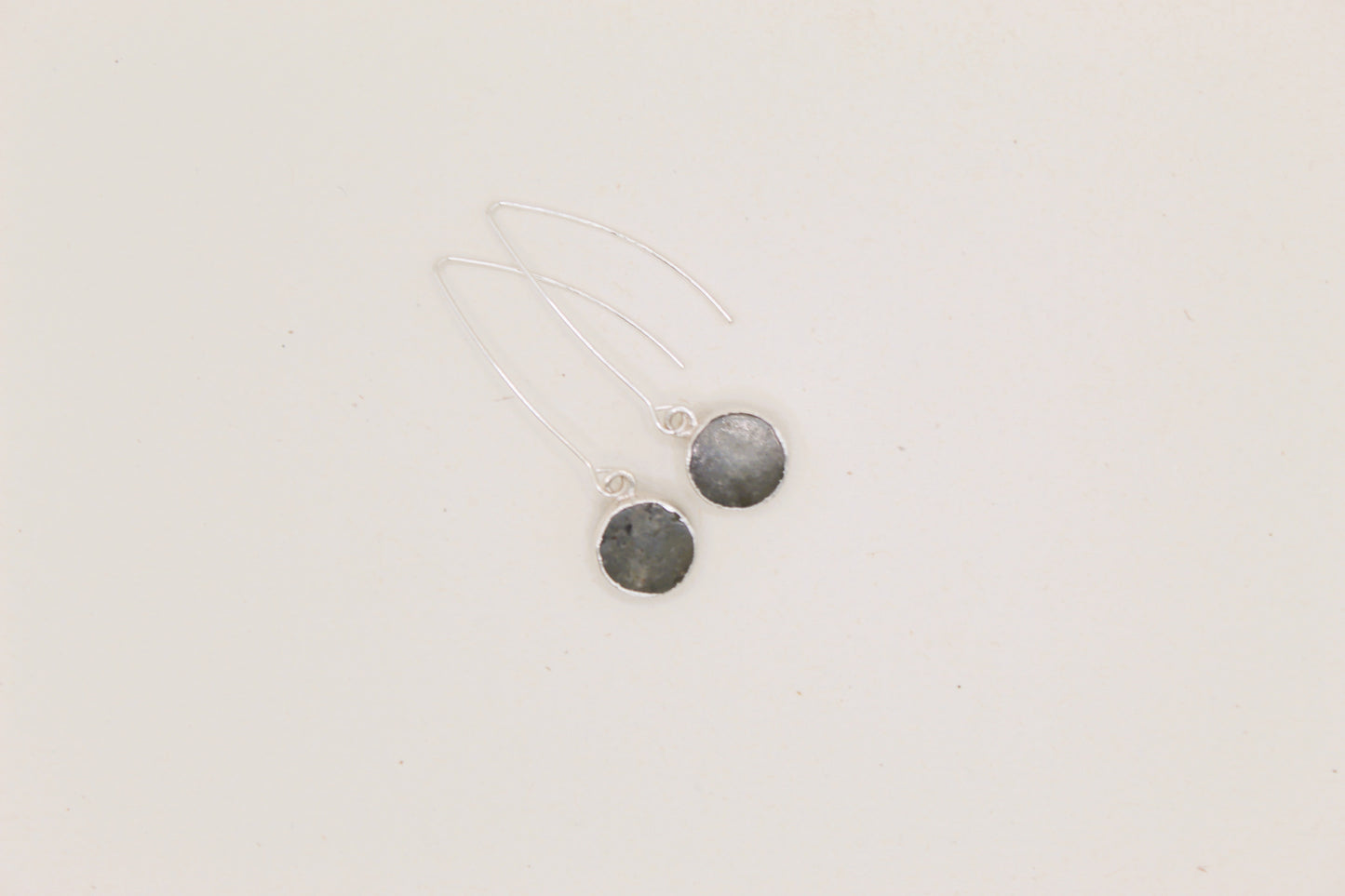 silver labradorite circle drop earrings