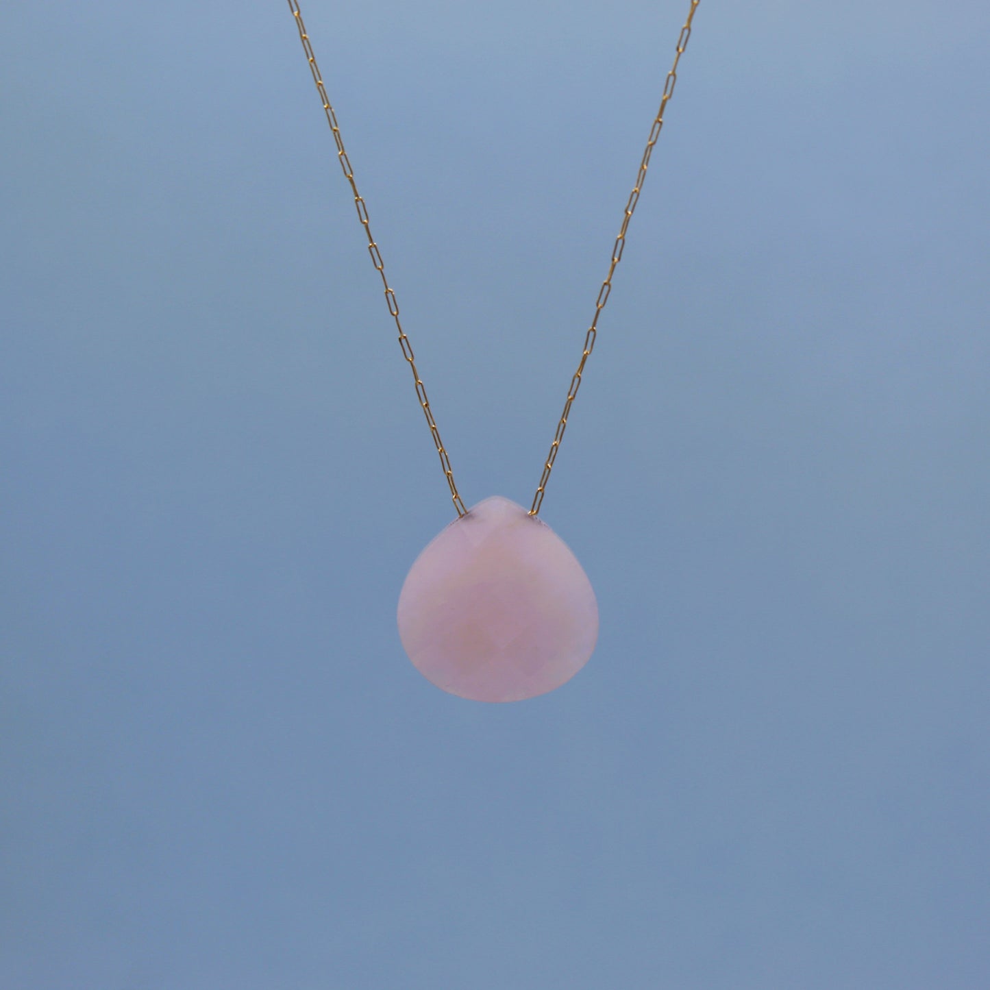 Rose Quartz Droplet Crystal 14K Gold Plated Necklace