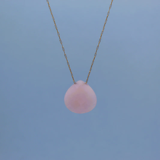 Rose Quartz Droplet Crystal 14K Gold Plated Necklace