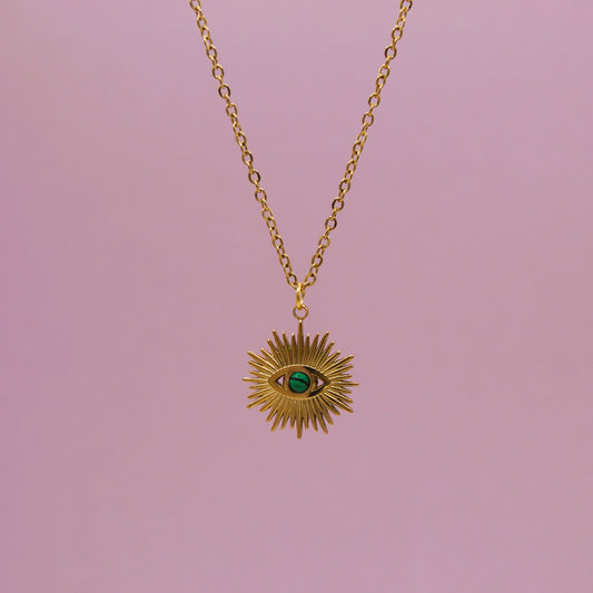 Malachite14K Gold Plated Eye pendant