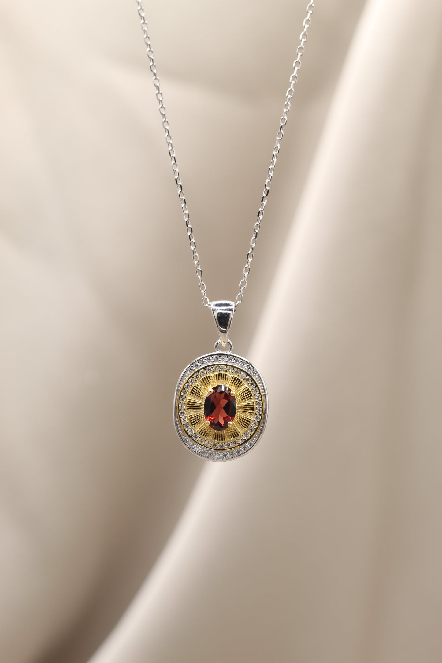 Love & Vitality | Garnet Sterling Silver Opulent Eye Necklace