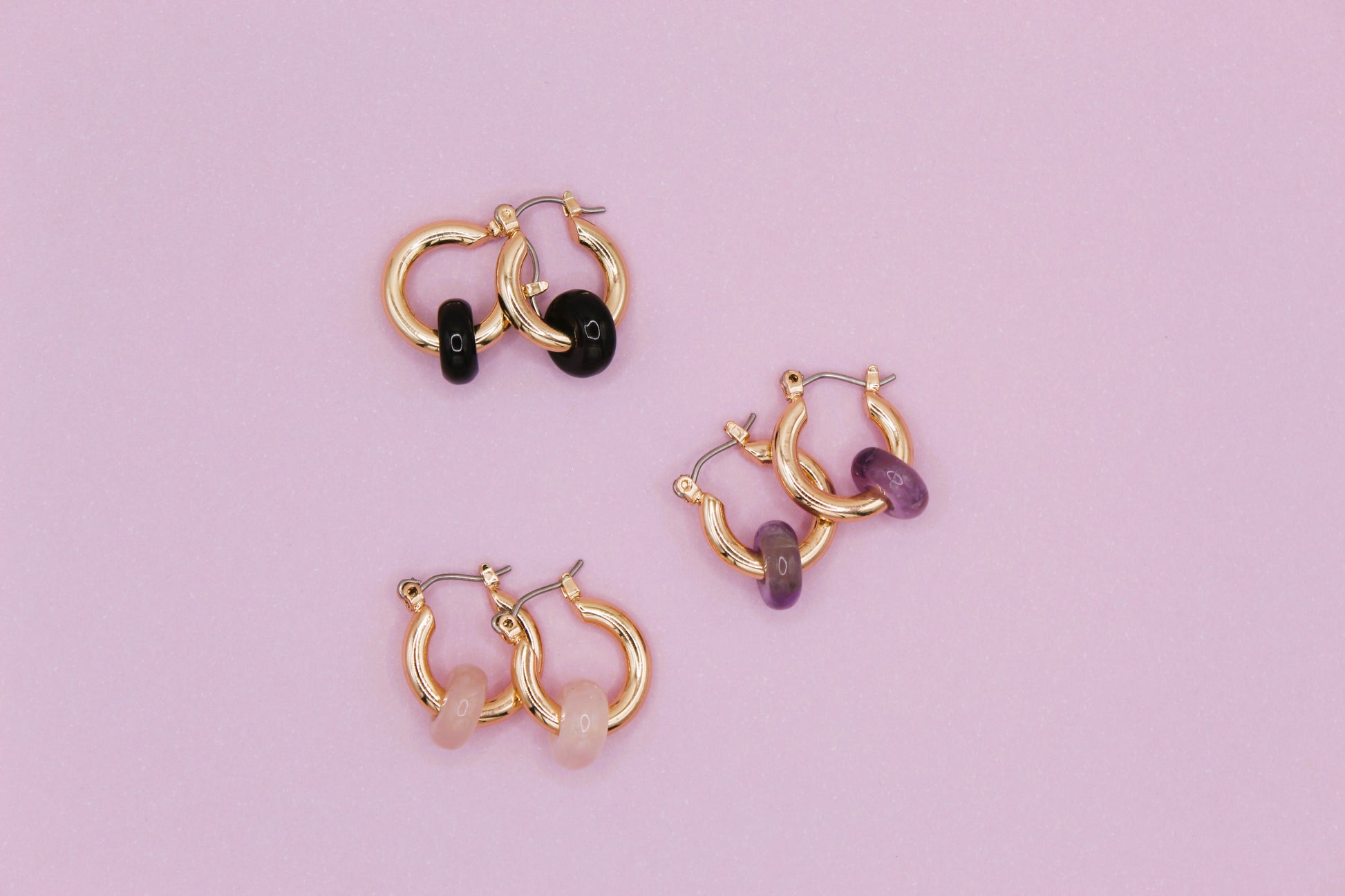 gold crystal earrings obsidian amethyst rose quartz
