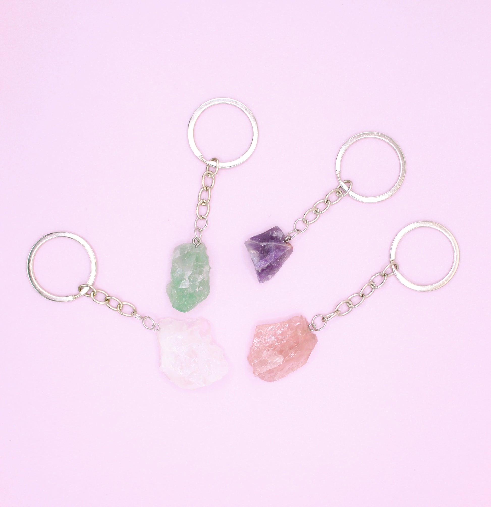 crystal keychains - clear quartz, aventurine, amethyst and rose quartz