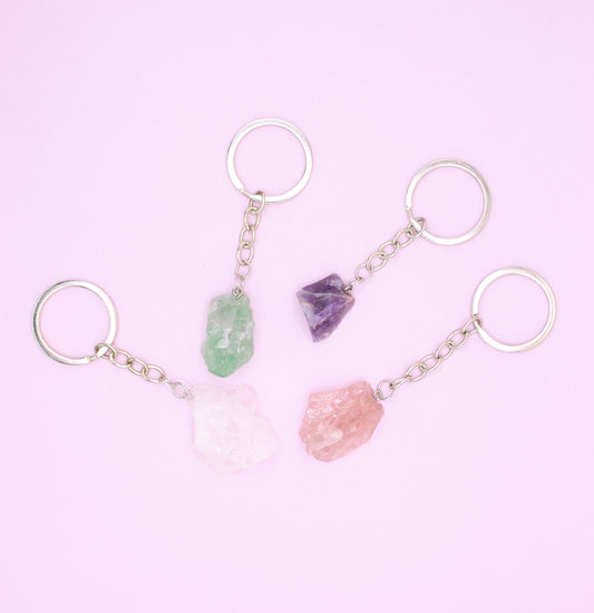 crystal keychains - clear quartz, aventurine, amethyst and rose quartz