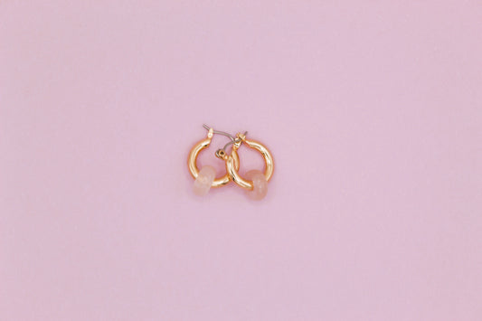 rose quartz and gold earrings