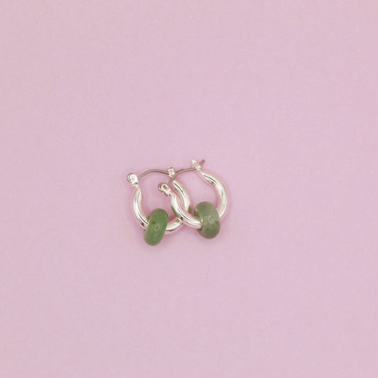 silver earrings with jade gems