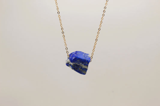 Lapis Lazuli Raw Crystal 14K Gold Plated Pendant Necklace