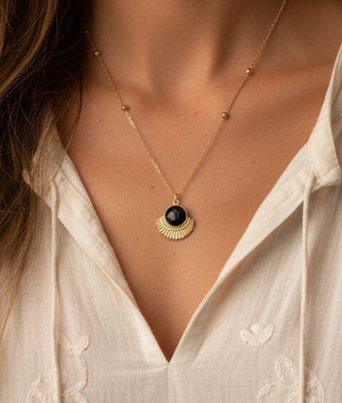 Protect & Ground | Obsidian fan necklace