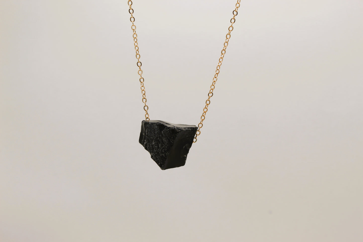 Obsidian Raw Crystal 14K Gold Plated Pendant Necklace