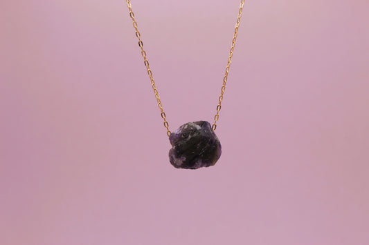 Amethyst Raw Crystal 14K Gold Plated Pendant Necklace