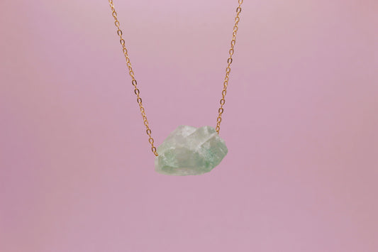 Fluorite Raw Crystal 14K Gold Plated Pendant Necklace