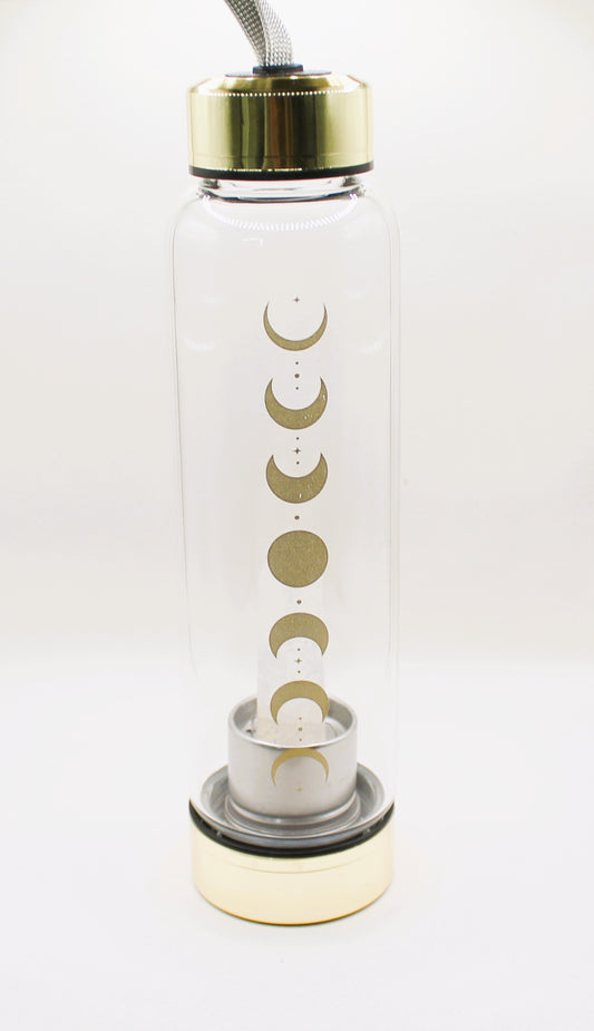 Moon Phase Crystal Glass Water Bottle