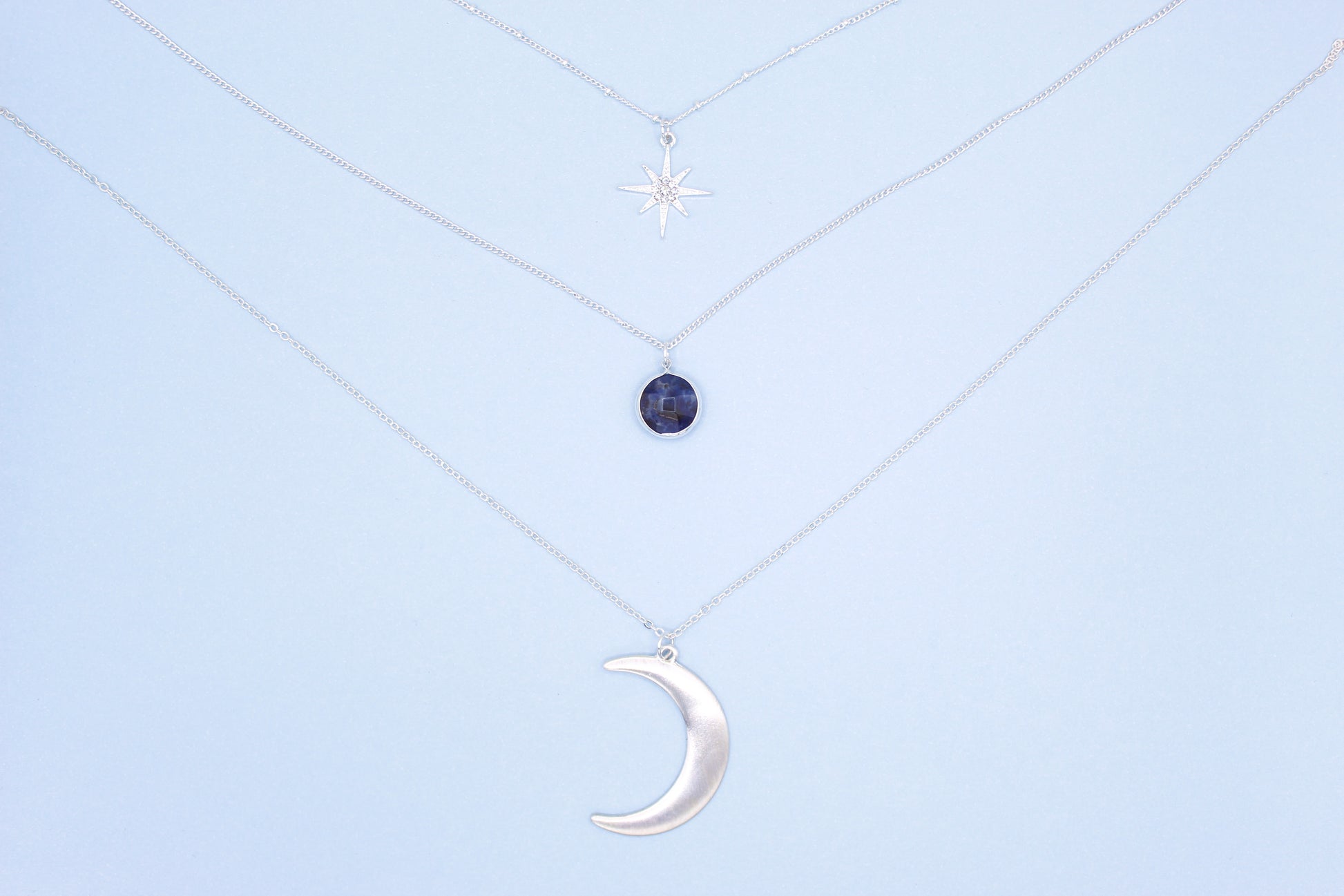 silver moon and star necklace with sodalite