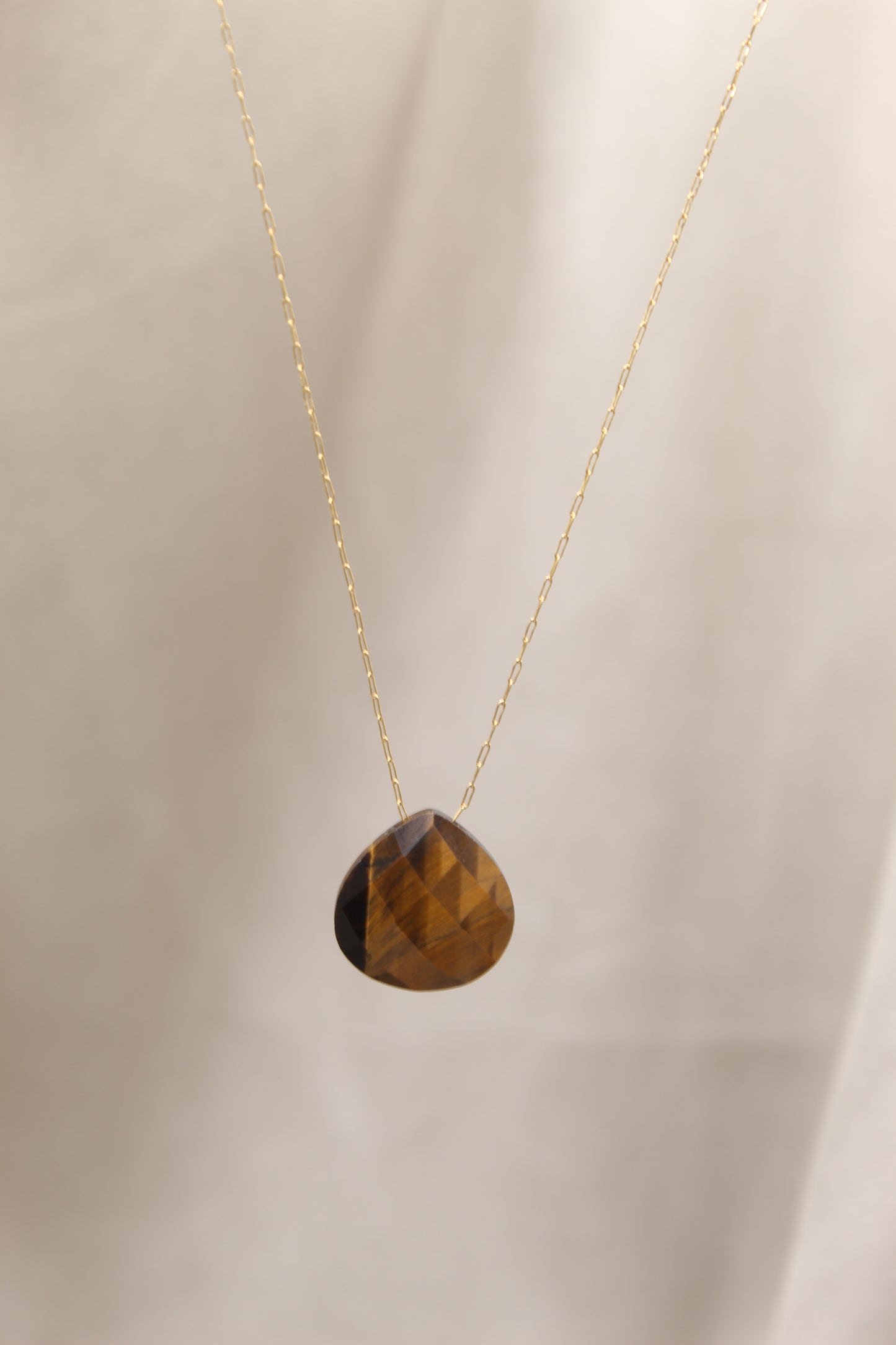 Tigers Eye Droplet Crystal 14K Gold Plated Necklace