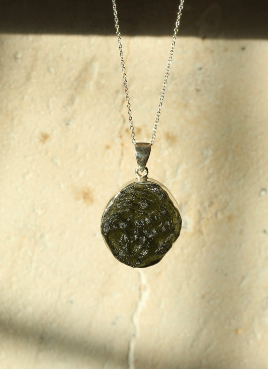 Sterling Silver Pure Moldavite Necklace – 18" Chain | One-of-a-Kind Cosmic Energy