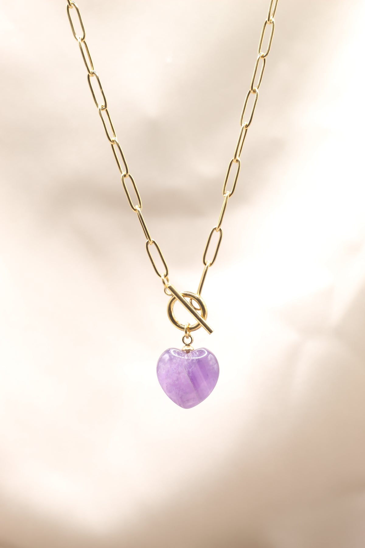 Peace & Calm | Amethyst Tbar Heart Necklace