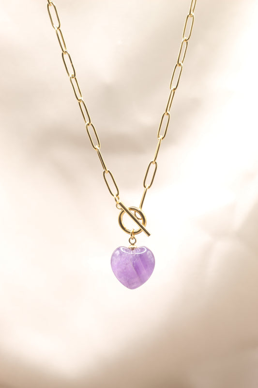 Peace & Calm | Amethyst Tbar Heart Necklace