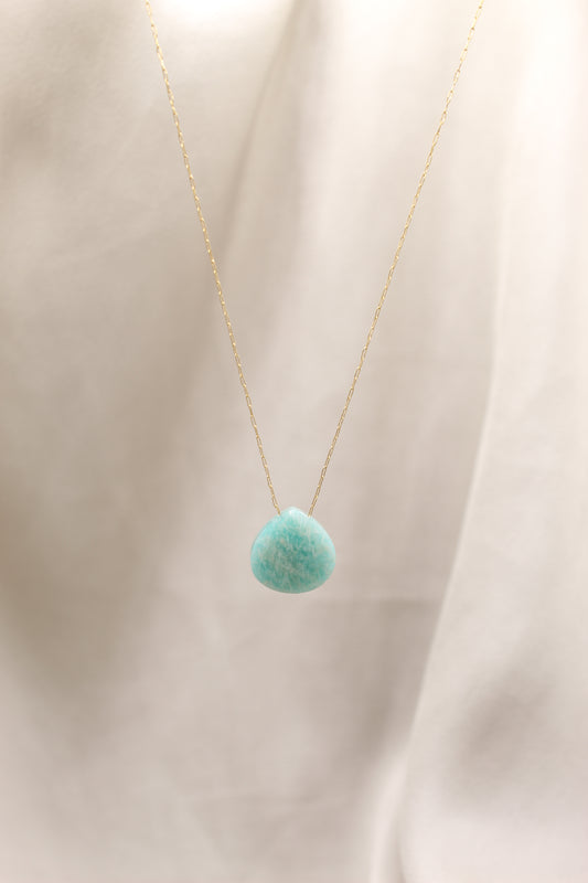 Amazonite Droplet Crystal 14K Gold Plated Necklace