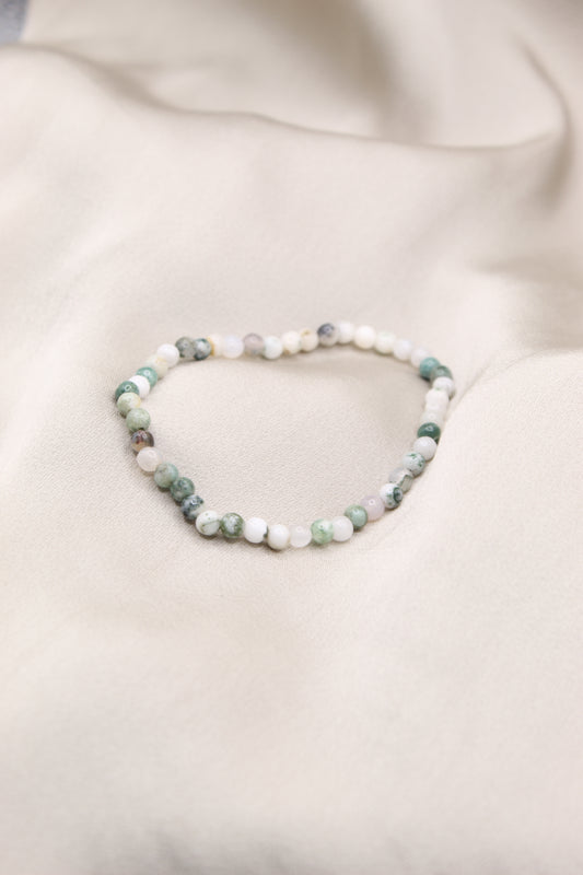 Green tree agate delicate beaded bracelet
