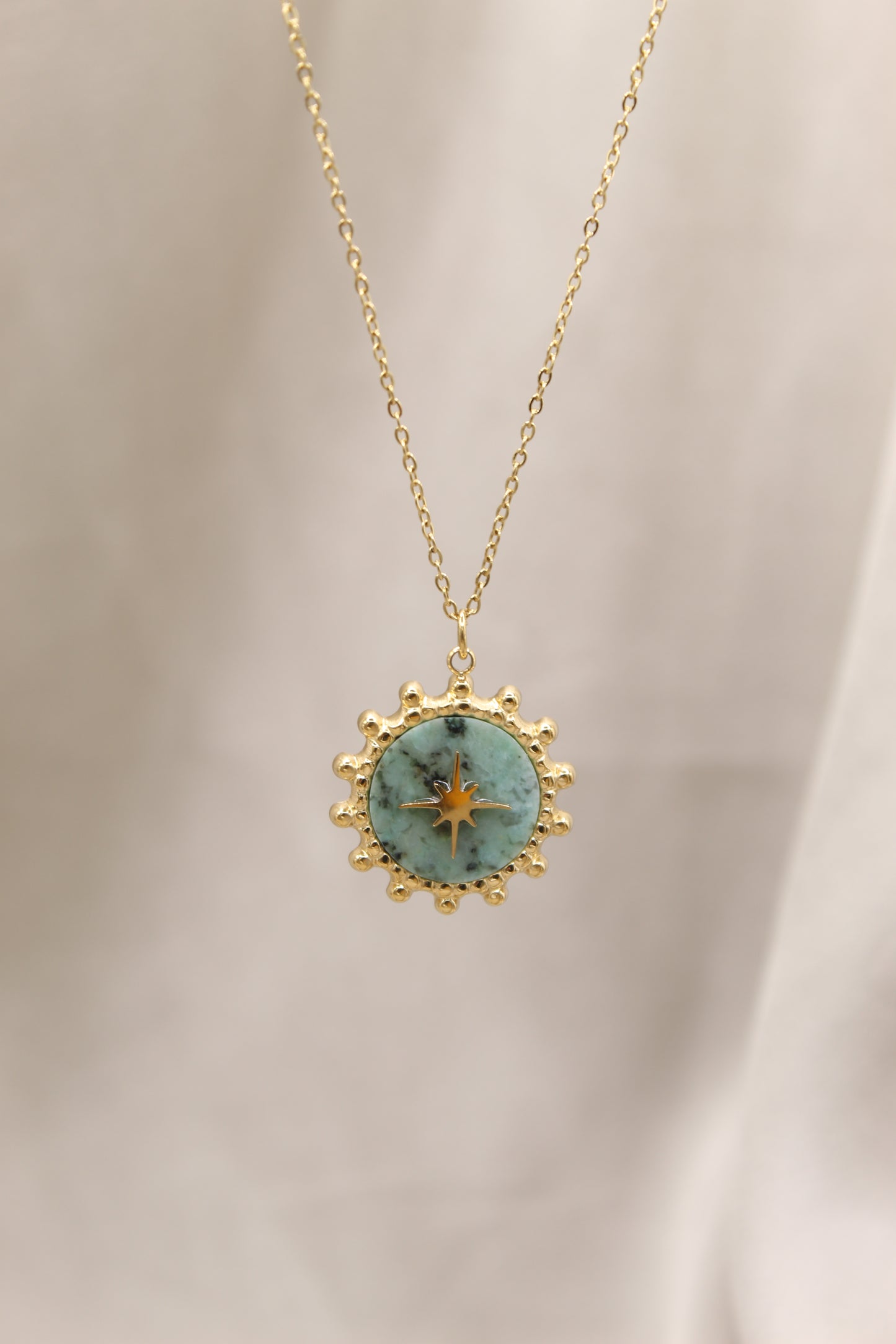 14K Gold Plated African Jasper compass style necklace