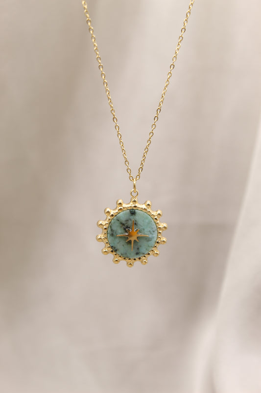 14K Gold Plated African Jasper compass style necklace