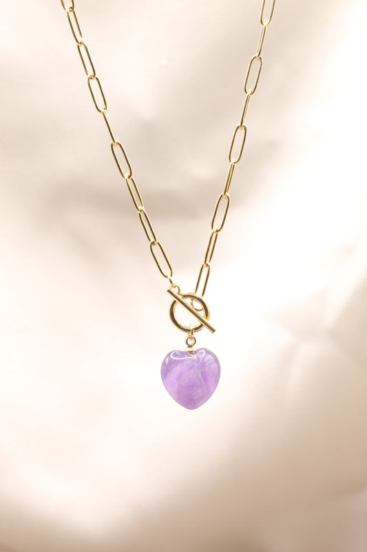 Peace & Calm | Amethyst Tbar Heart Necklace
