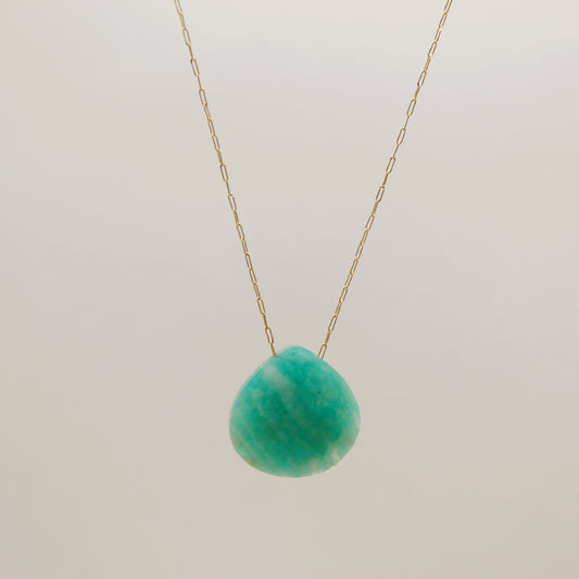 Amazonite Droplet Crystal 14K Gold Plated Necklace