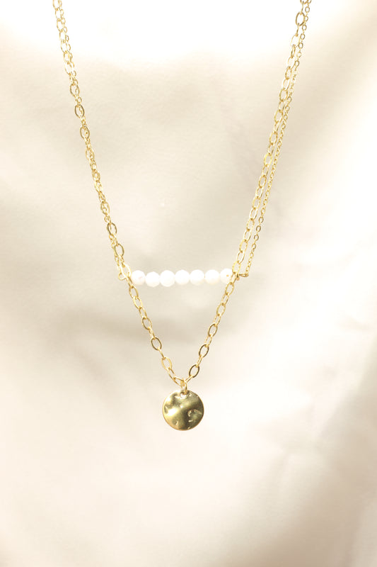 Intuition & New Beginnings| white moonstone  double chain necklace with coin pendant