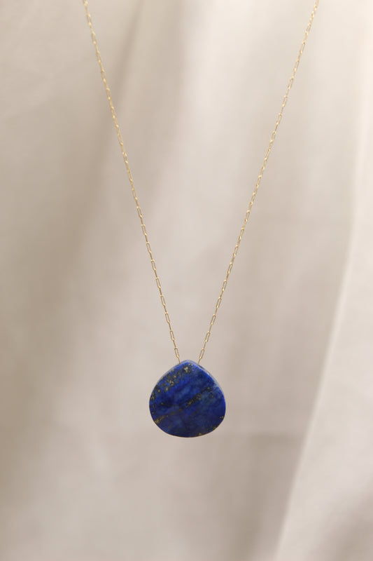 Lapis Lazuli Droplet Crystal 14K Gold Plated Necklace