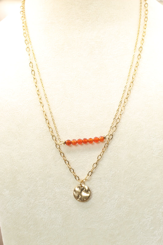 Creativity & Confidence | Carnelian double chain necklace with coin pendant