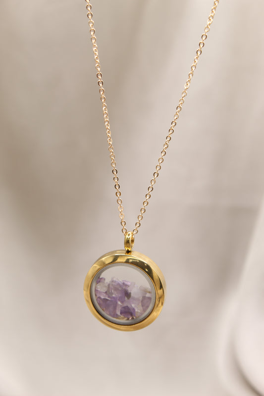 Amethyst gold locket necklace