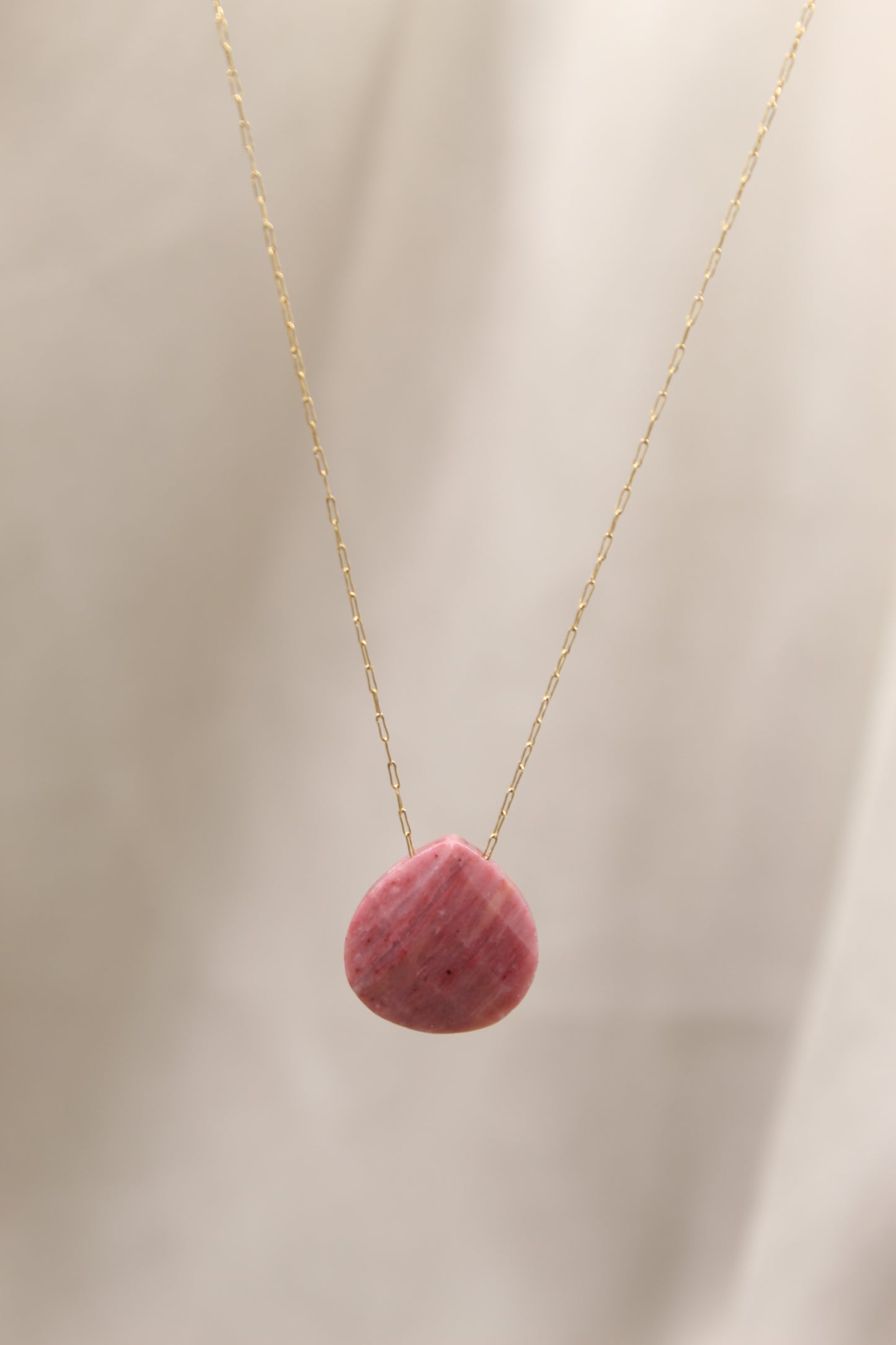 Rhodochrosite Droplet Crystal 14K Gold Plated Necklace