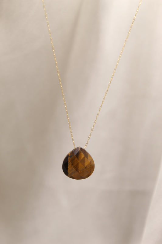 Tigers Eye Droplet Crystal 14K Gold Plated Necklace