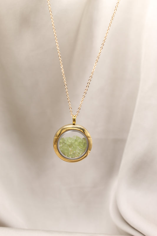 Peridot gold locket necklace