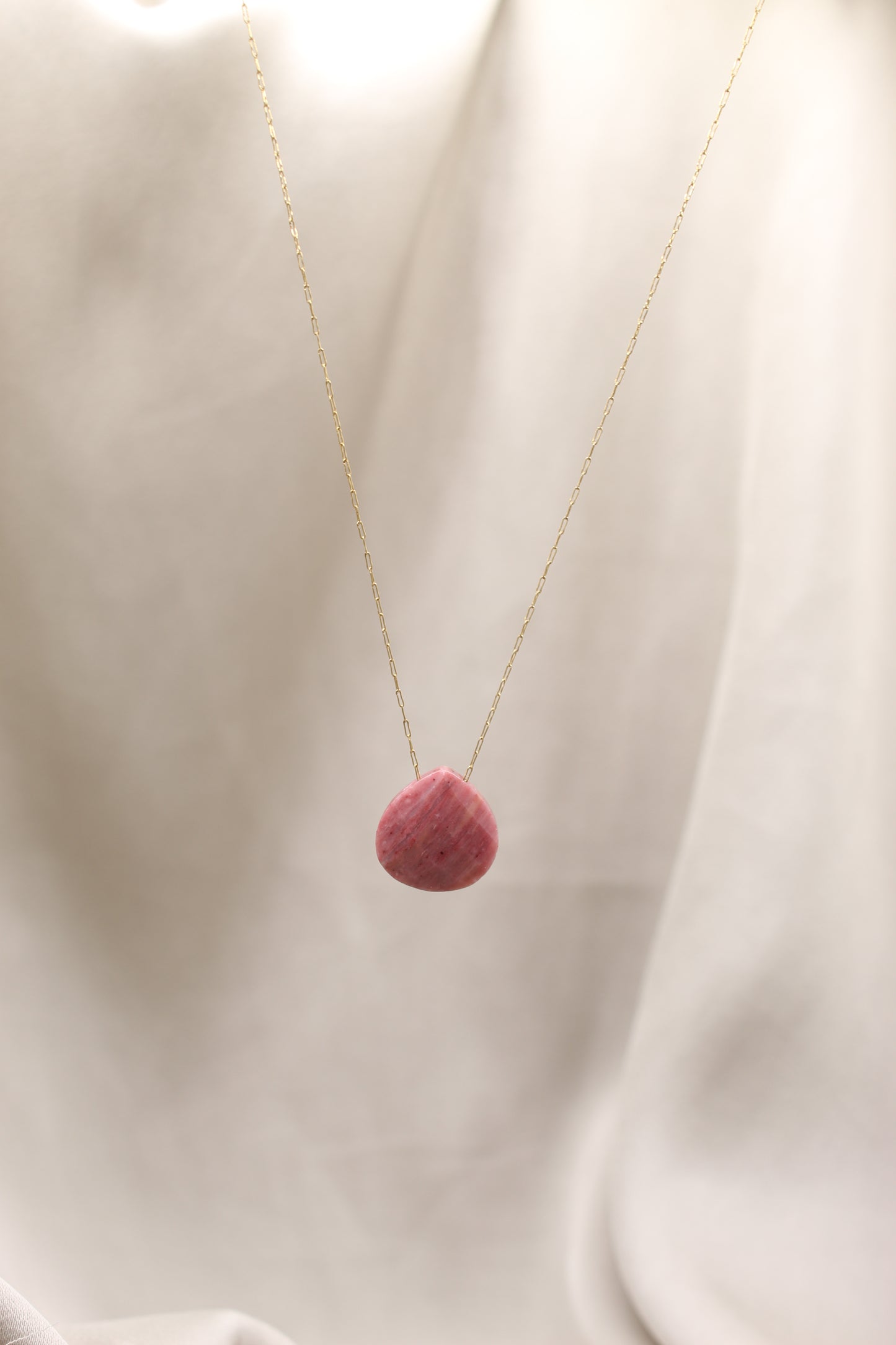 Rhodochrosite Droplet Crystal 14K Gold Plated Necklace