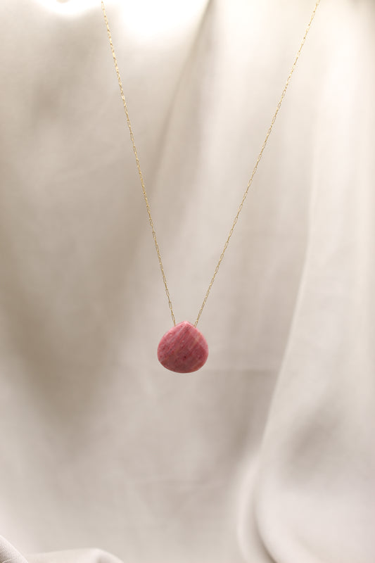 Rhodochrosite Droplet Crystal 14K Gold Plated Necklace