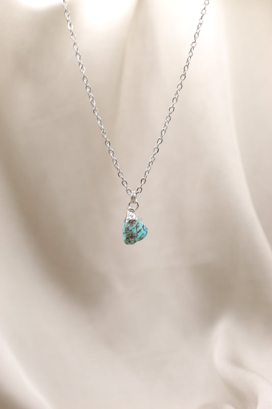Silver necklace with rough Turquoise crystal pendant
