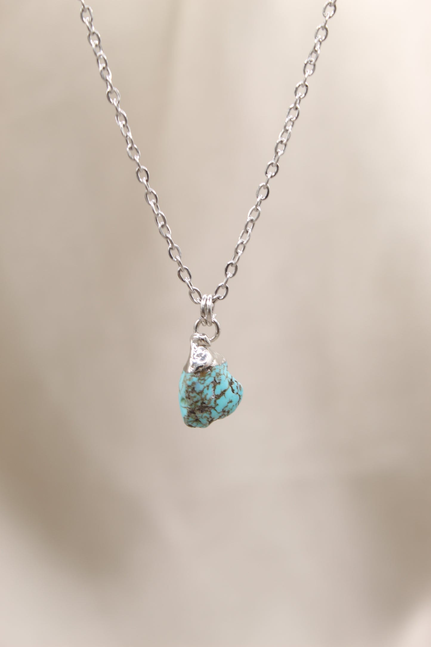 Silver necklace with rough Turquoise crystal pendant