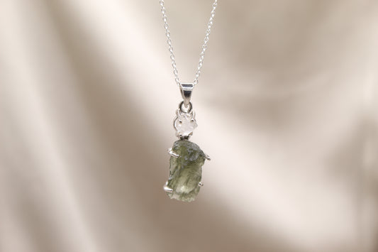 Moldavite & Herkimer Diamond Necklace