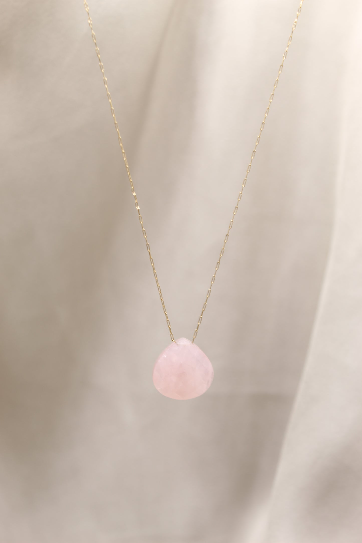 Rose Quartz Droplet Crystal 14K Gold Plated Necklace